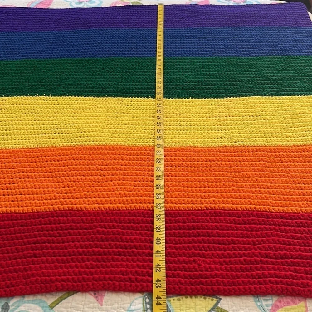 ML Rossetti Rainbow Knit Afghan Throw Blanket Striped Retro 50x43
